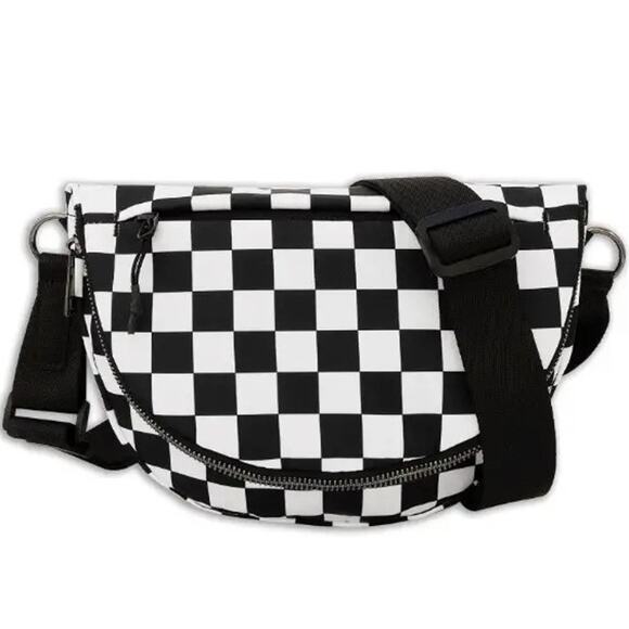 Checkered Nylon Fanny Pack Sling Bags Black White - Picture 1 of 3